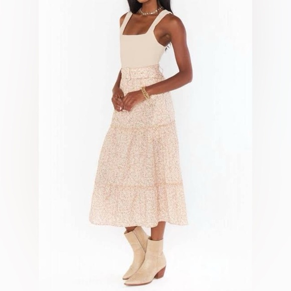 Show Me your Mumu Miley Tiered Belted Maxi Skirt Ditsy Daisy with Pockets Size M - Picture 5 of 12